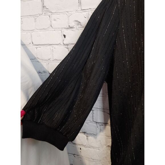 Kalico Queen VINTAGE Women's Size 38 Black Silver Metallic Blouson Blouse. - Picture 3 of 8
